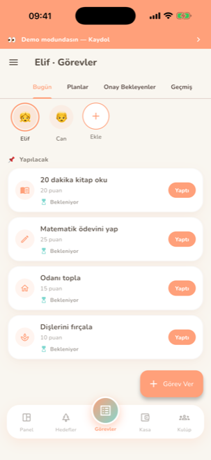 Hedef Kasası görevler ekranı